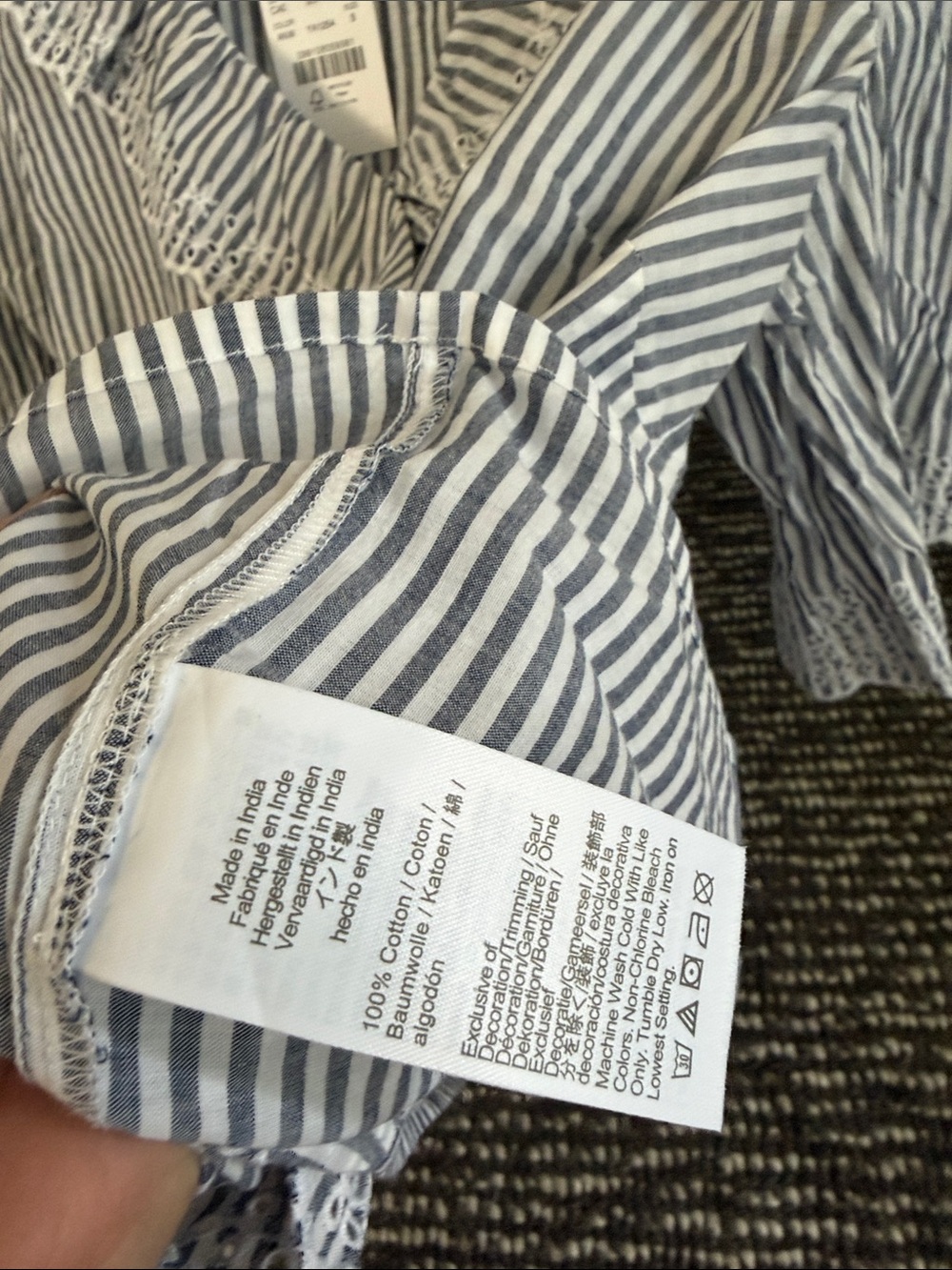 J. Crew Blue and White Striped Ruffle-Trim Blouse - Picture 3 of 7